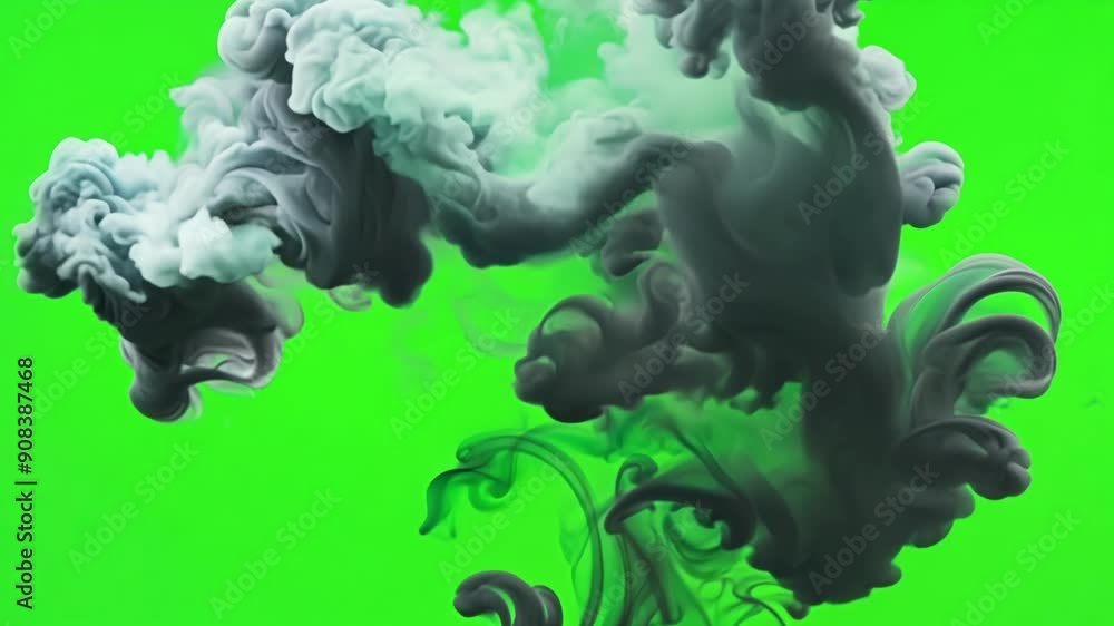 A swirling mass of grey smoke expands rapidly blanketing the surroundings. Green screen chromakey A swirling mass of grey smoke expands rapidly blanketing the surroundings. Green screen chromakey