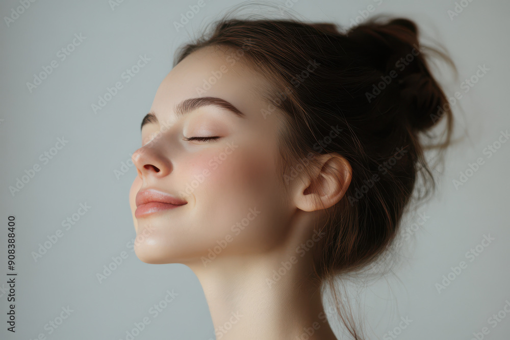 A close up of a girl's face with her eyes closed A close up of a girl's face with her eyes closed