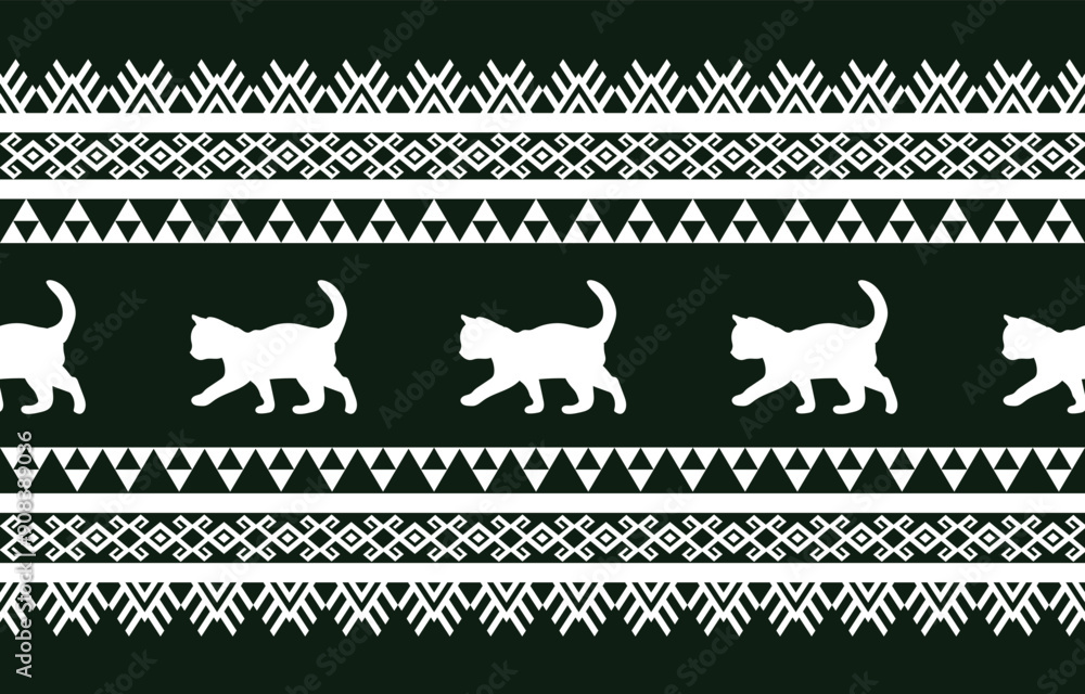 Cat pattern. Seamless. White stripes, colorful background. Ethnicity. Floral patterns, printed fabrics, pants, Lanna. Cat pattern. Seamless. White stripes, colorful background. Ethnicity. Floral patterns, printed fabrics, pants, Lanna.