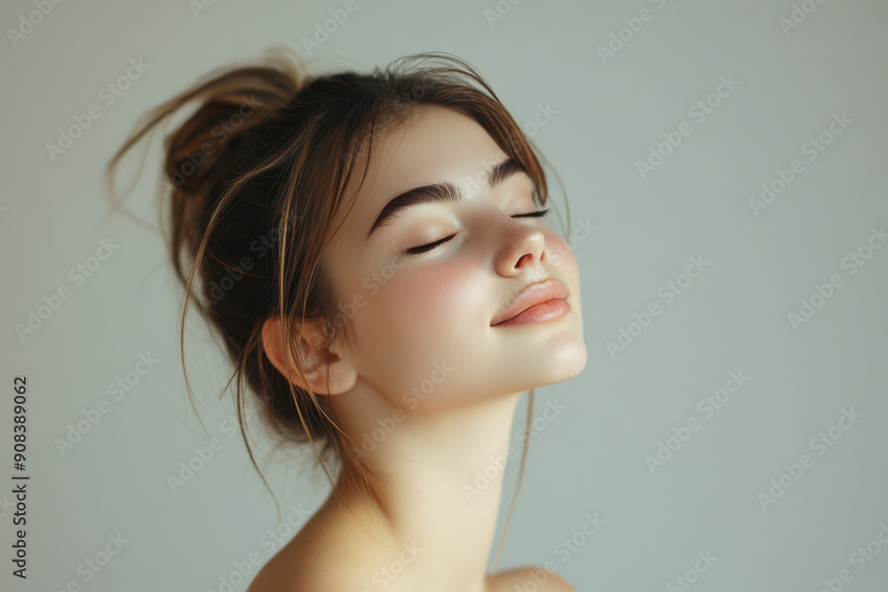 A close up of a girl's face with her eyes closed A close up of a girl's face with her eyes closed
