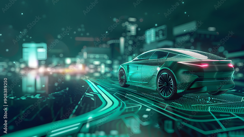 Futuristic car in a neon-lit cityscape, highlighting advanced tech. Futuristic car in a neon-lit cityscape, highlighting advanced tech.