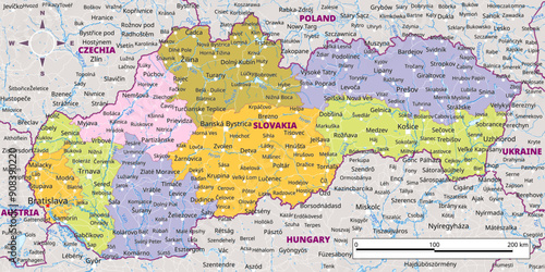 Detailed political map of Slovakia