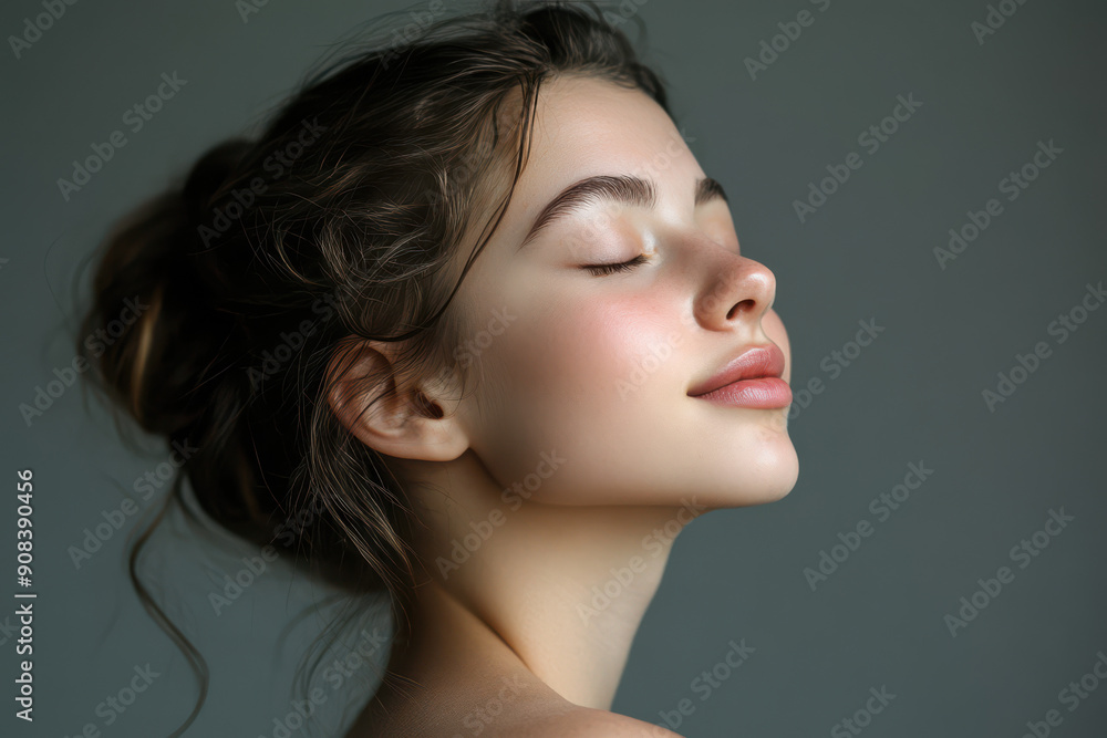 A close up of a girl's face with her eyes closed A close up of a girl's face with her eyes closed