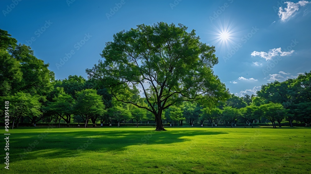 green tree public park garden color blue sky sunshine : Generative AI green tree public park garden color blue sky sunshine : Generative AI