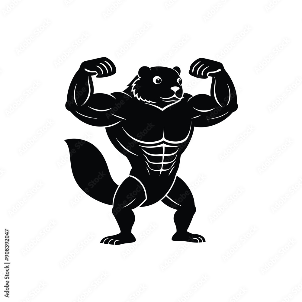 Obraz premium beaver stand up bodybuilder silhouette