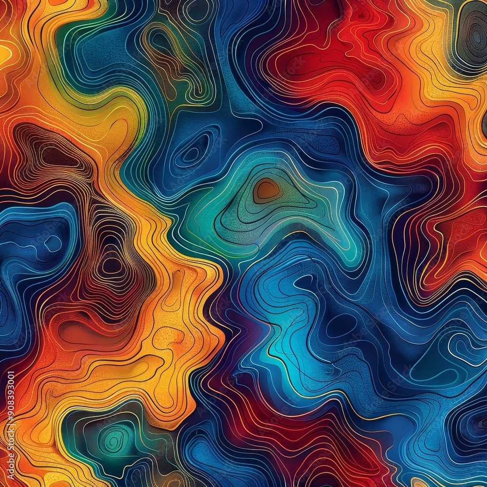 Fototapeta premium Abstract Topographic Landscape in Vibrant Hues