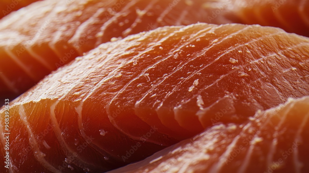 Detailed close-up of a salmon fillet, showcasing its rich texture and fresh, pink color, perfect for culinary presentations Detailed close-up of a salmon fillet, showcasing its rich texture and fresh, pink color, perfect for culinary presentations