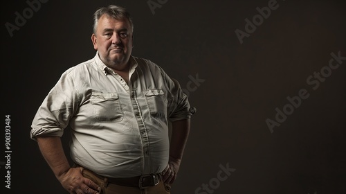 Diet and poor nutrition Funny fat man posing in the studio : Generative AI