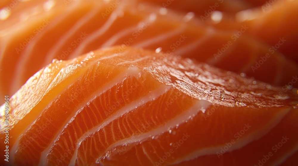 Detailed close-up of salmon fillet, showcasing its natural texture and vibrant pink flesh, ideal for seafood visuals Detailed close-up of salmon fillet, showcasing its natural texture and vibrant pink flesh, ideal for seafood visuals