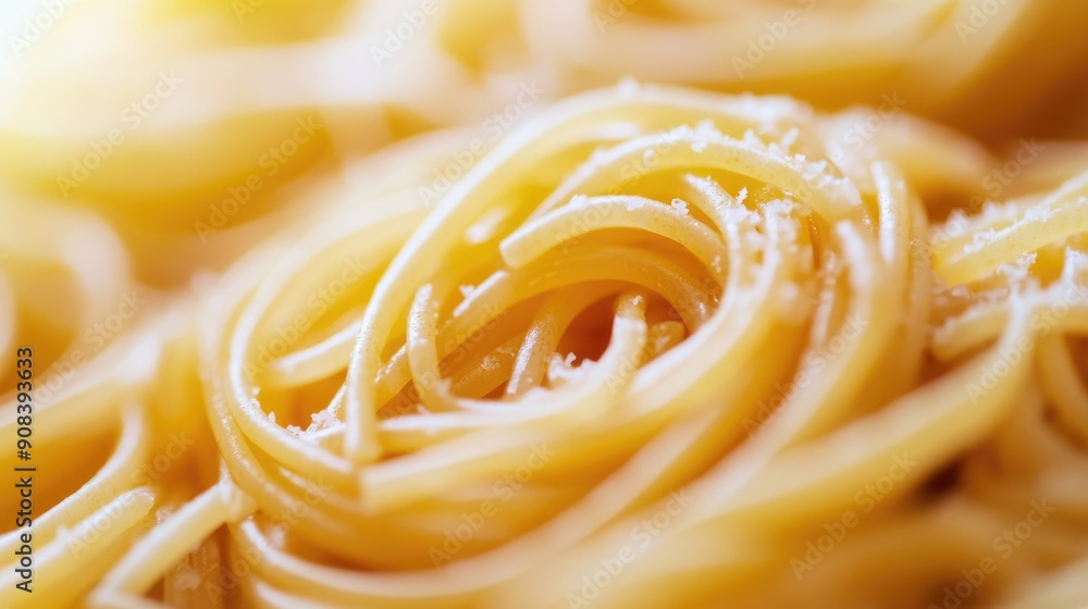 Detailed macro image of Italian pasta noodles, spaghetti strands in a swirl pattern, close-up food photography Detailed macro image of Italian pasta noodles, spaghetti strands in a swirl pattern, close-up food photography