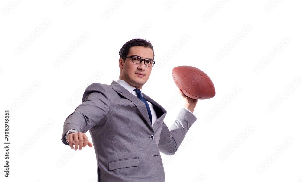 Businessman with american football isolated on white Businessman with american football isolated on white