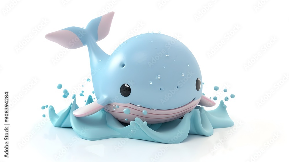Adorable Splashing Clay Whale Pastel 3D Icon on White Background Adorable Splashing Clay Whale Pastel 3D Icon on White Background