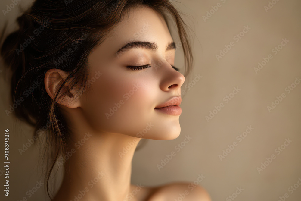 Fototapeta premium A close up of a girl's face with her eyes closed