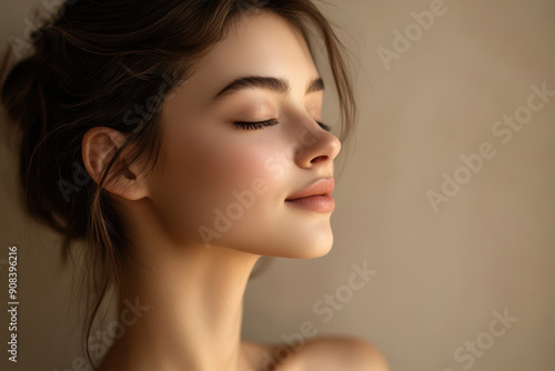 A close up of a girl's face with her eyes closed