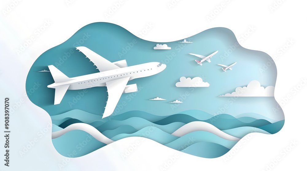 Naklejka premium Minimalist Paper Cut Airplane Clipart on White Background