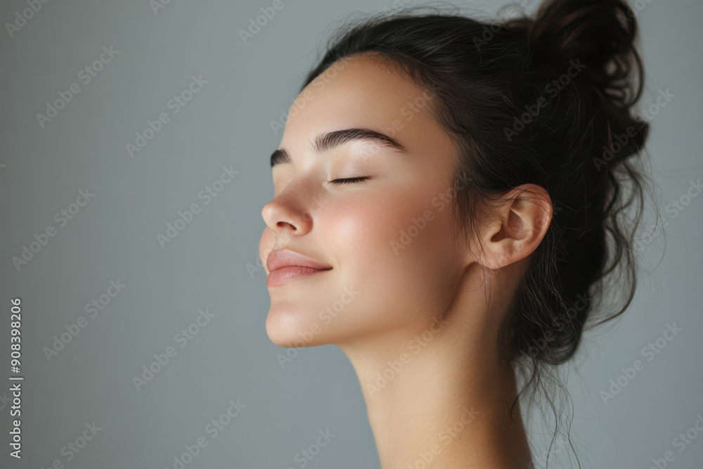 A close up of a girl's face with her eyes closed A close up of a girl's face with her eyes closed