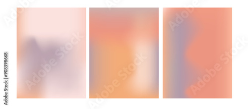 Vector simple and soft light backdrop. Nude gradient posters set. Abstract light peach, pink color banner. Blurred light fresh orange gradient background. Pastel pink smooth mesh shapes y2k aesthetic
