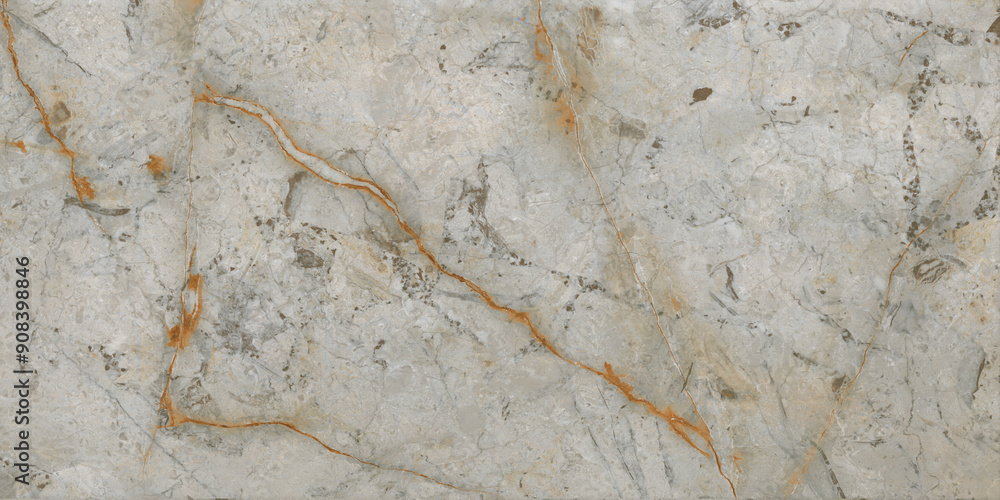 Naklejka premium Grey marble texture as background, with golden veins 