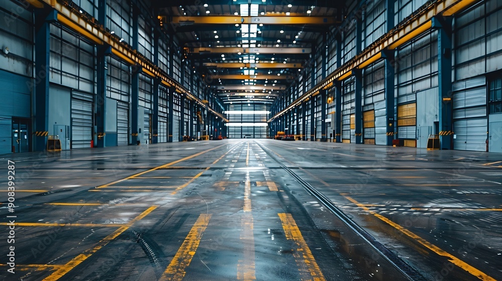 Fototapeta premium Expansive Industrial Warehouse on Cloudy Day : Generative AI