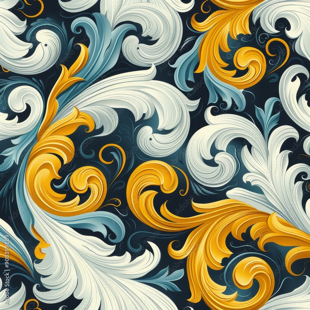 Intricate Floral Pattern with Golden and White Accents Intricate Floral Pattern with Golden and White Accents
