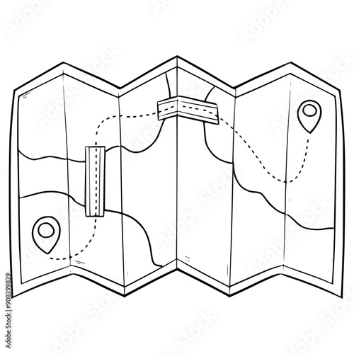 folded map illustration hand drawn outline vector