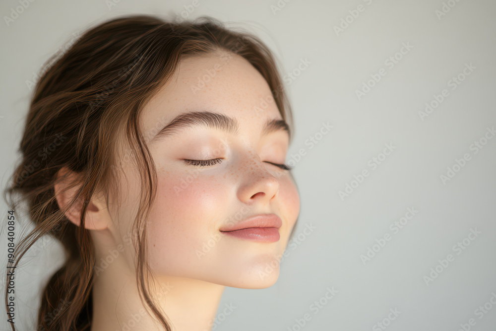 A close up of a girl's face with her eyes closed A close up of a girl's face with her eyes closed