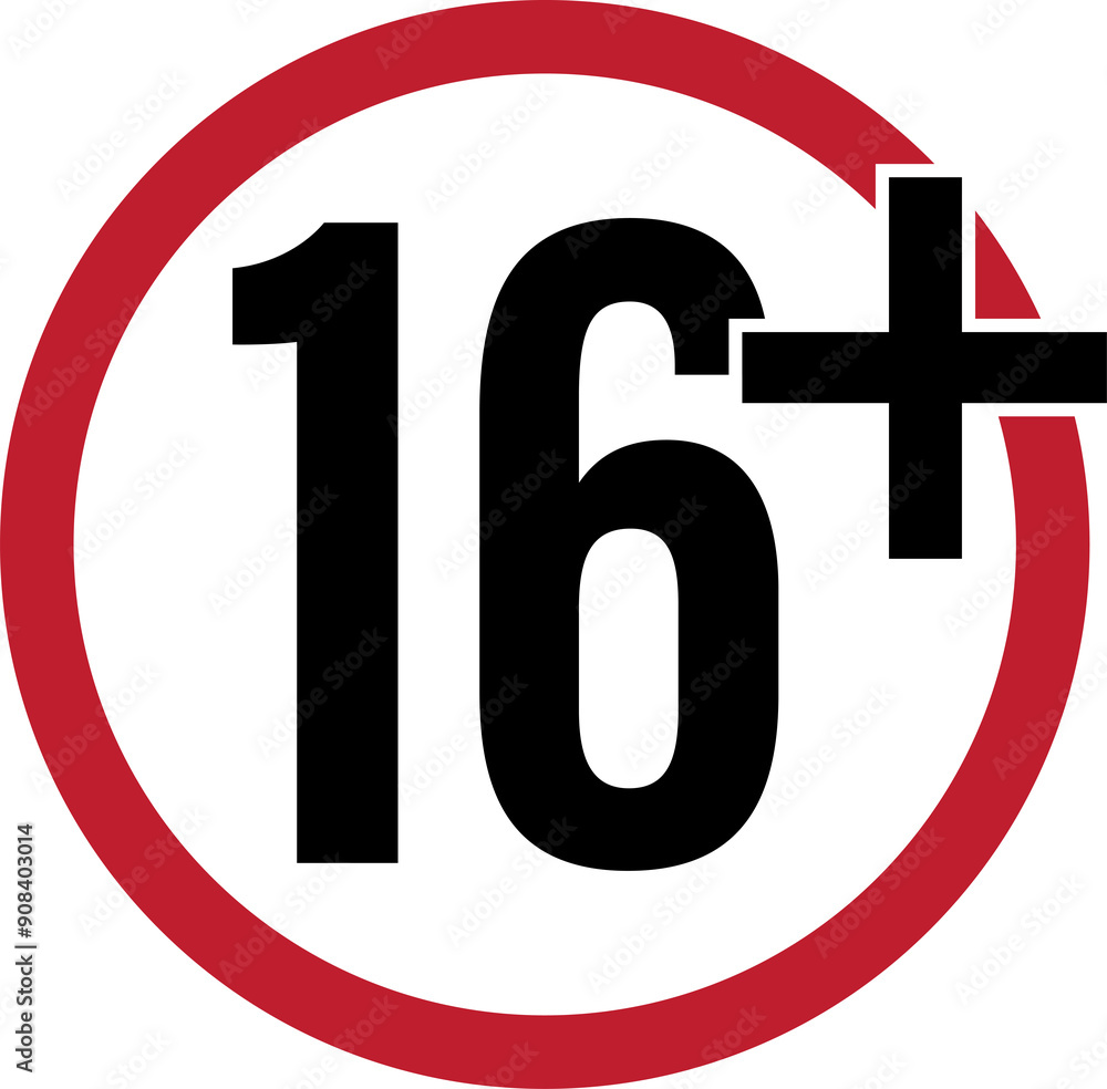Isolated icon age restricted 16 plus years old Isolated icon age restricted 16 plus years old