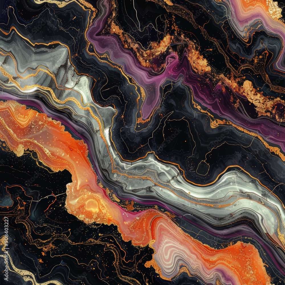 Abstract Black, Purple, and Gold Swirls Abstract Black, Purple, and Gold Swirls