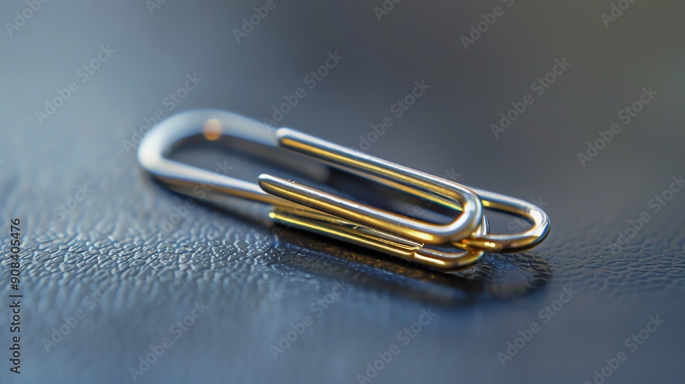 A silver paperclip on a textured blue surface. A silver paperclip on a textured blue surface.