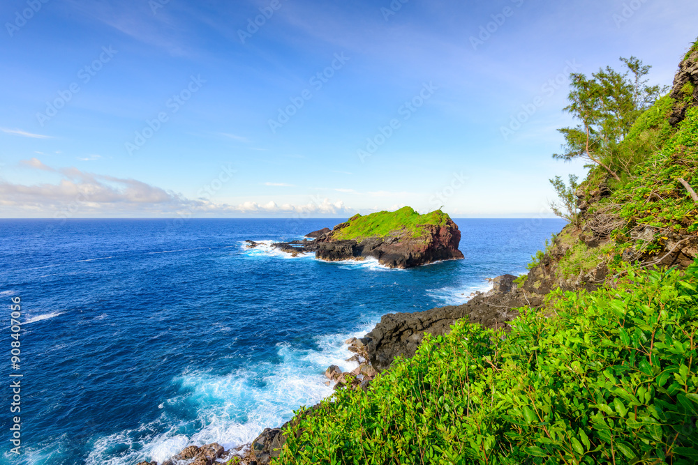 Island and seascape of Petite-Ile at Reunion Island with volcanic rocks Island and seascape of Petite-Ile at Reunion Island with volcanic rocks