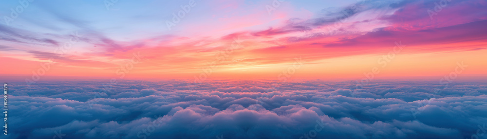 A stunning sunrise above the clouds, illuminating the sky with pink and orange hues. Perfect for backgrounds, nature themes, and peaceful designs.