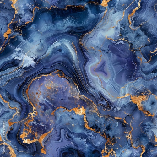 Abstract Swirling Blue and Gold Marble