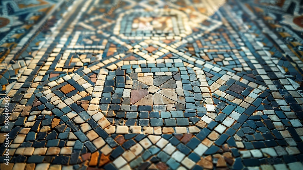 Ancient mosaic floor regular pattern from Laodicea Church with geometric design Denizli Turkey Turkiye : Generative AI Ancient mosaic floor regular pattern from Laodicea Church with geometric design Denizli Turkey Turkiye : Generative AI