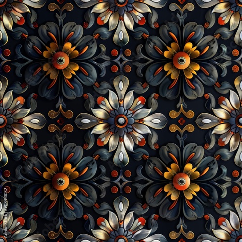 Intricate Floral Pattern with 3D Embellishments