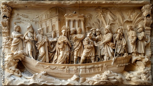 Carved stone reliefs with historical art and craftsmanship