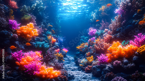 Wallpaper Mural A colorful coral reef with a path through it Torontodigital.ca