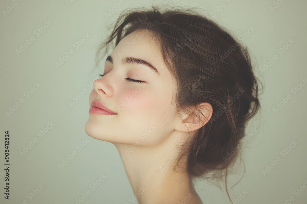 A close up of a girl's face with her eyes closed A close up of a girl's face with her eyes closed
