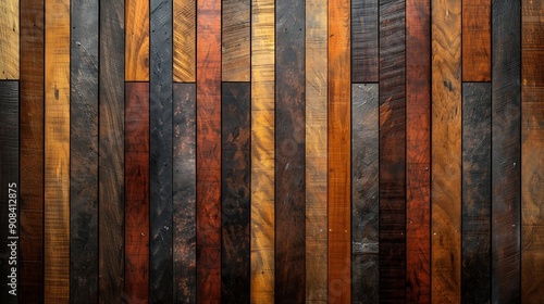 Stripes wall decoration combined with wooden tiles : Generative AI photo