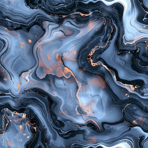 Abstract Blue and Gold Swirls Marble