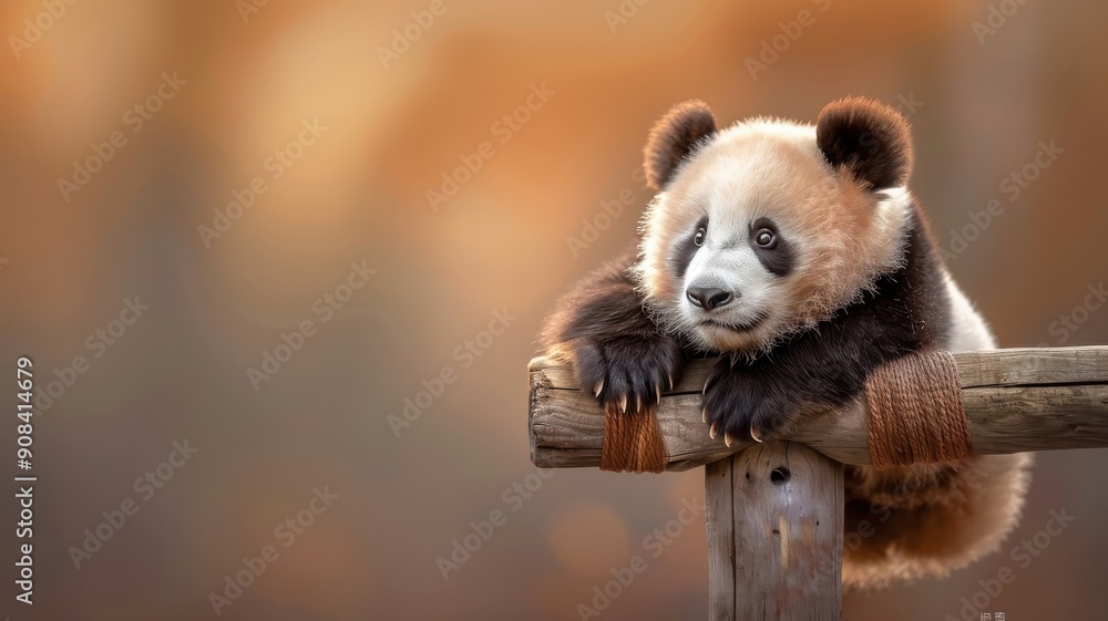 Close-up portrait of panda with fur collar and thoughtful gaze. Close-up portrait of panda with fur collar and thoughtful gaze.