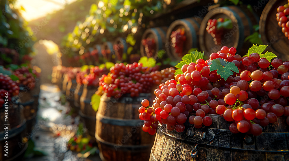 A bunch of grapes are in a barrel A bunch of grapes are in a barrel