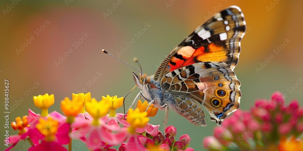 Naklejka premium A close-up of a beautiful butterfly on a flower