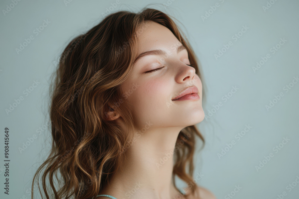 A close up of a girl's face with her eyes closed A close up of a girl's face with her eyes closed
