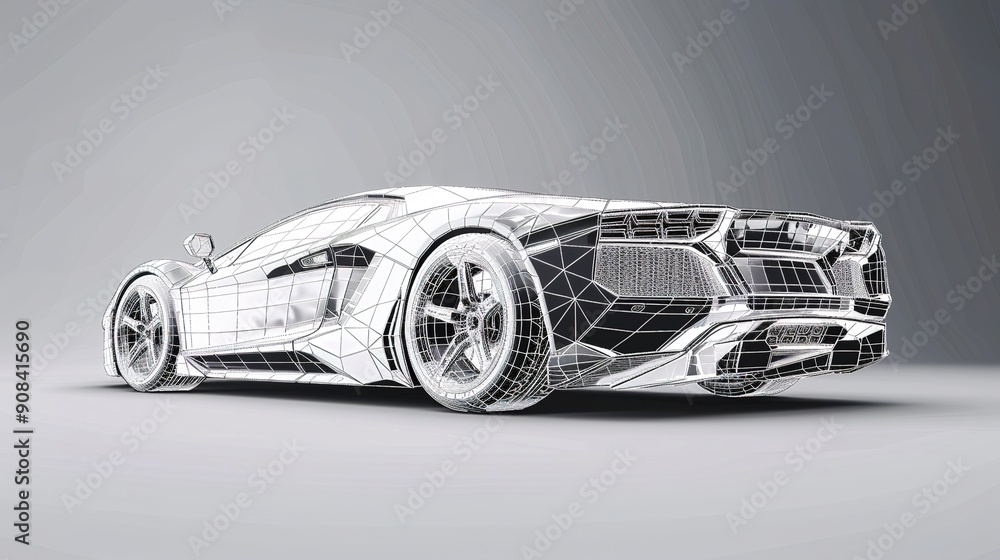 Motorsport car. Wireframe triangle formation of 3d model car. Motorsport car. Wireframe triangle formation of 3d model car.