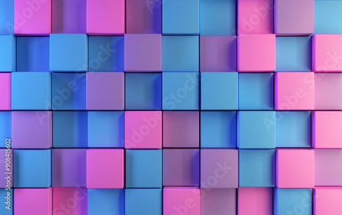 Colorful abstract pattern of blue, pink, and purple cubes arranged in a geometric, three-dimensional texture background.