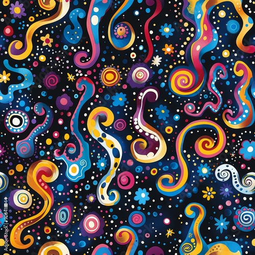 Abstract Psychedelic Swirls on Black Background