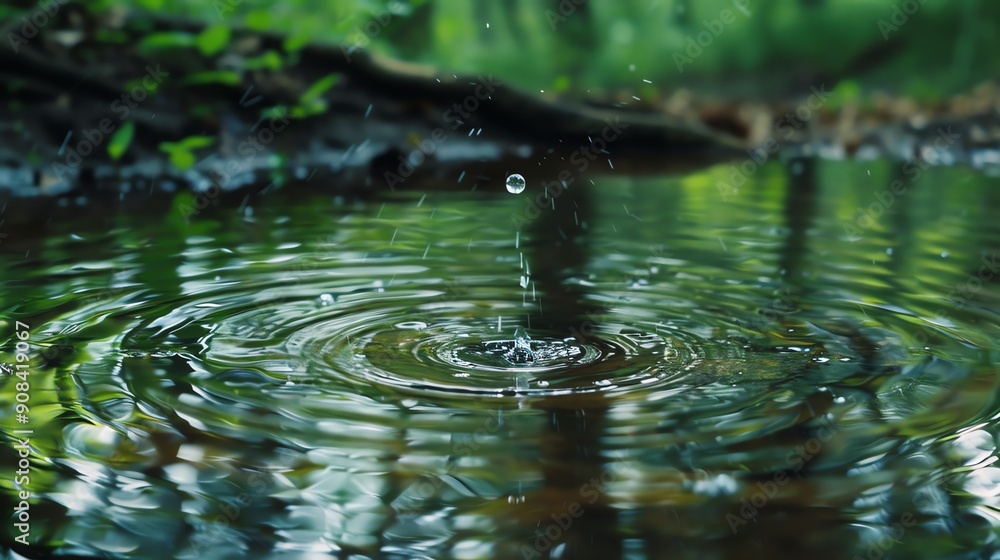 Water droplets falling into a still pond. Water droplets falling into a still pond.