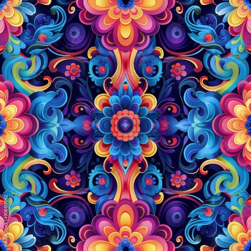 Vibrant Floral Mandala Seamless Pattern