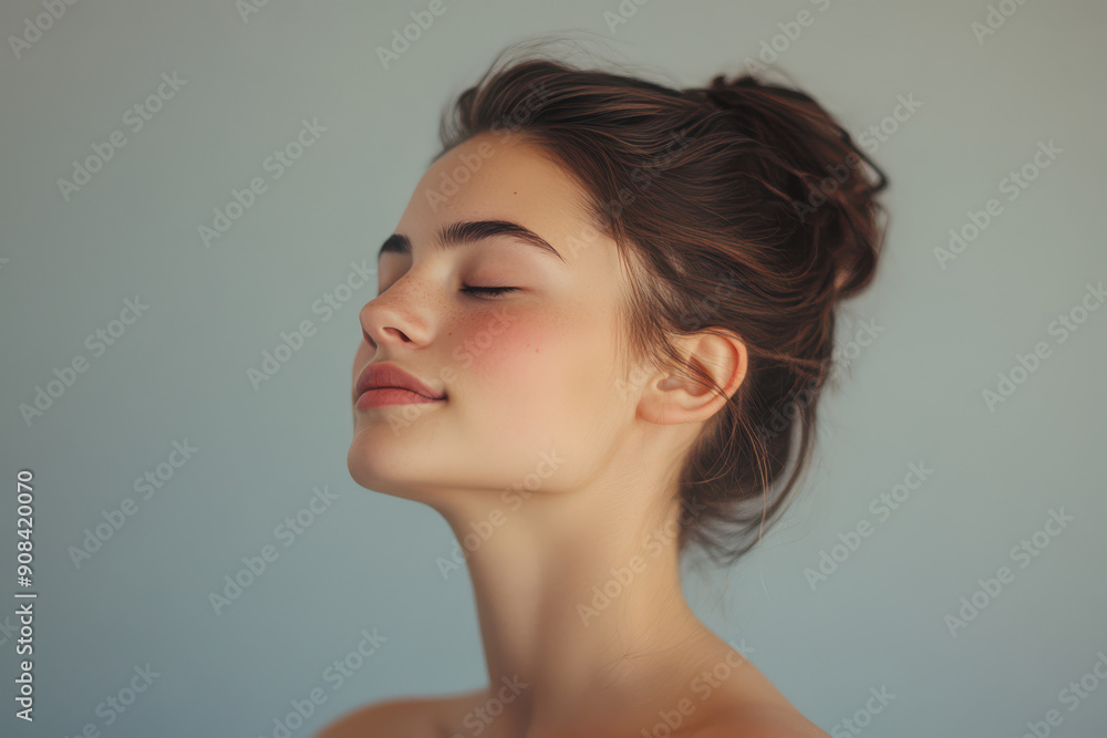 A close up of a girl's face with her eyes closed A close up of a girl's face with her eyes closed