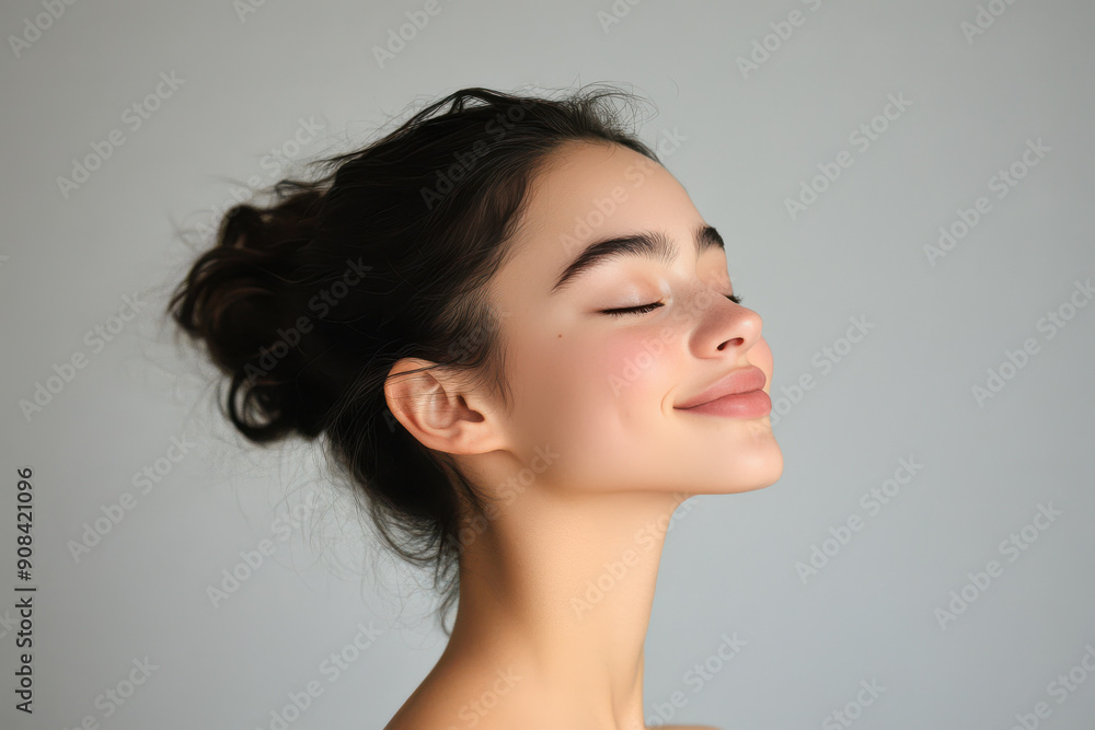 A close up of a girl's face with her eyes closed A close up of a girl's face with her eyes closed